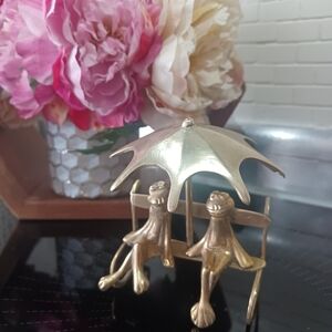 Vintage Brass Frogs on a Bench Decor  Love Gift Collector Decor